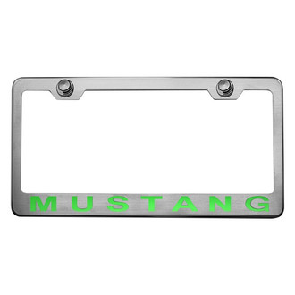 ACC® - Brushed License Plate Frame with Style 2 Synergy Green Solid Mustang Logo