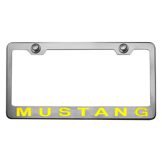 ACC® - Brushed License Plate Frame with Style 2 Yellow Solid Mustang Logo