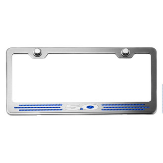 ACC® - Brushed License Plate Frame with Blue Carbon Fiber 5.0 Logo and Inlay