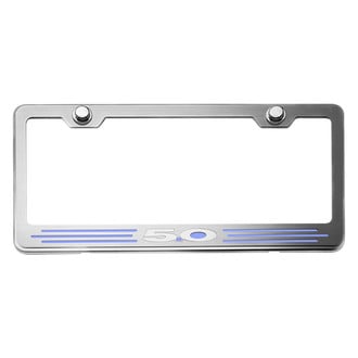ACC® - Brushed License Plate Frame with Ford Blue Solid 5.0 Logo and Inlay