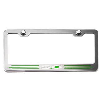 ACC® - Brushed License Plate Frame with Green Carbon Fiber 5.0 Logo and Inlay