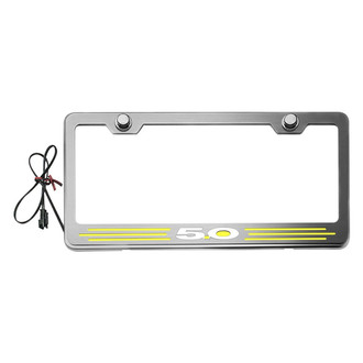 ACC® - Brushed License Plate Frame with 5.0 Logo and Yellow Illuminated
