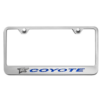 ACC® - Brushed License Plate Frame with Blue Carbon Fiber Coyote Logo