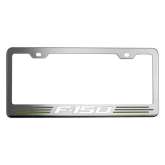 ACC® - Brushed License Plate Frame with Bullet Green F-150 Logo and Inlay