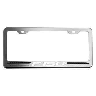 ACC® - Brushed License Plate Frame with Black Carbon Fiber F-150 Logo and Inlay