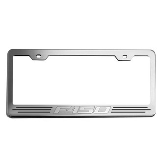 ACC® - Brushed License Plate Frame with Black Solid F-150 Logo and Inlay