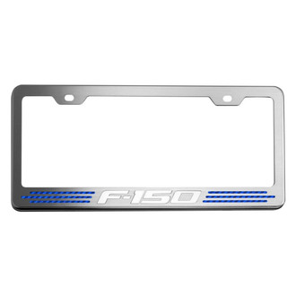 ACC® - Brushed License Plate Frame with Blue Carbon Fiber F-150 Logo and Inlay