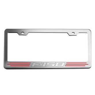 ACC® - Brushed License Plate Frame with Bright Red Solid F-150 Logo and Inlay