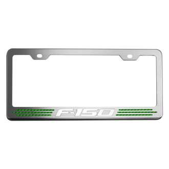 ACC® - Brushed License Plate Frame with Green Carbon Fiber F-150 Logo and Inlay