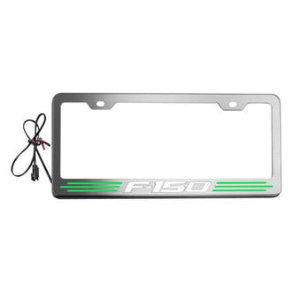 ACC® - Brushed License Plate Frame with F-150 Logo and Green Illuminated Inlay