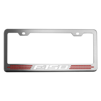 ACC® - Brushed License Plate Frame with Red Carbon Fiber F-150 Logo and Inlay