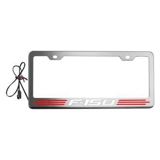 ACC® - Brushed License Plate Frame with F-150 Logo and Red Illuminated Inlay