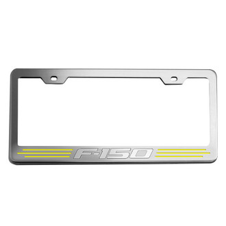 ACC® - Brushed License Plate Frame with Yellow Solid F-150 Logo and Inlay