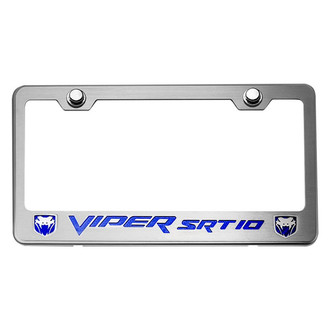 ACC® - Brushed License Plate Frame with Blue Carbon Fiber SRT 10 Logo