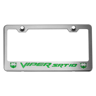 ACC® - Brushed License Plate Frame with Green Carbon Fiber SRT 10 Logo