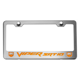 ACC® - Brushed License Plate Frame with HEMI Orange Solid SRT 10 Logo