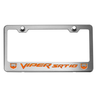 ACC® - Brushed License Plate Frame with Orange Carbon Fiber SRT 10 Logo