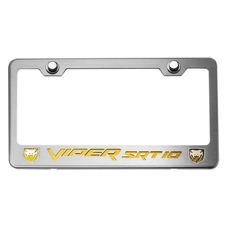 ACC® - Brushed License Plate Frame with Yellow Carbon Fiber SRT 10 Logo