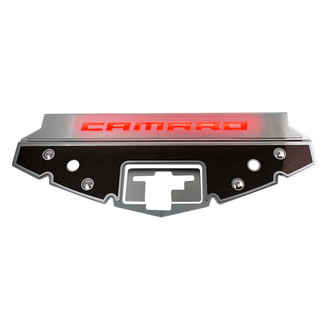 ACC® - GM Licensed Series Red Illuminated Carbon Fiber Front Header Plate with Camaro Logo