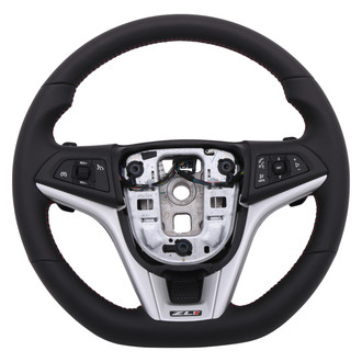 ACDelco® - 3-Spoke Standard Ebony Leather Wrapped Steering Wheel with Torch Red Stitching