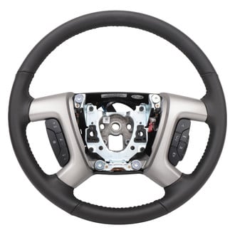ACDelco® - 4-Spoke Standard Ebony Leather Wrapped Steering Wheel with Brushed Metal Trim Plate