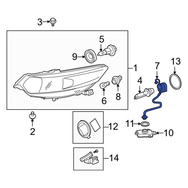 Acura OE 33129TL0G01 Front High Intensity Discharge (HID) Headlight