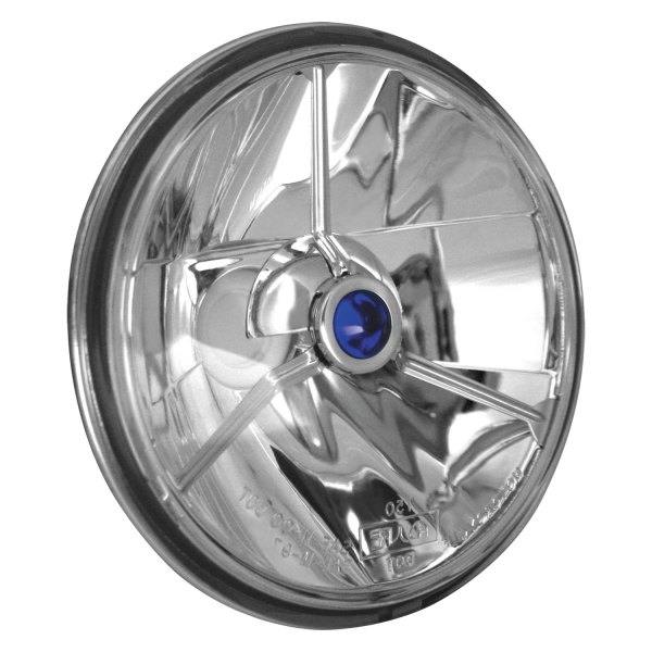 Adjure® - 5 3/4" Round Chrome Wave Cut Trillient Euro Headlight With Blue Dot