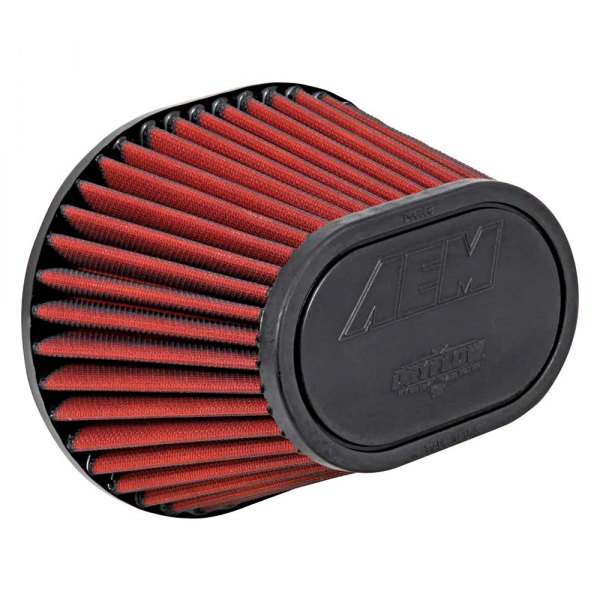 AEM Intakes® 212148DK DryFlow® Oval Tapered Red Air Filter (3.5" F x 8.5" BOL x 7" BOW x 6.