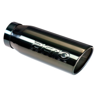 AERO Exhaust® - 304 SS Round Rolled Edge Angle Cut Clamp-On Single-Wall Black Chrome Exhaust Tip (4" Inlet, 5" Outlet, 11.5" Length)