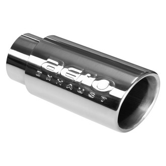 AERO Exhaust® - 304 SS Round Rolled Edge Angle Cut Clamp-On Double-Wall Polished Exhaust Tip (3" Inlet, 4" Outlet, 9" Length)