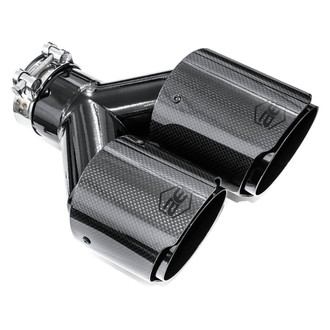 AERO Exhaust® - 304 SS Driver Side Round Angle Cut Clamp-On Dual Carbon Fiber Exhaust Tip (2.5" Inlet, 4" Outlet, 10" Length)