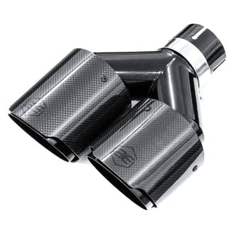 AERO Exhaust® - 304 SS Passenger Side Round Angle Cut Clamp-On Dual Carbon Fiber Exhaust Tip (2.5" Inlet, 4" Outlet, 10" Length)