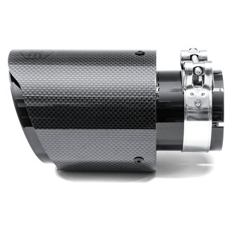 AERO Exhaust® - 304 SS Round Angle Cut Clamp-On Carbon Fiber Exhaust Tip (2.5" Inlet, 4" Outlet, 6.5" Length)