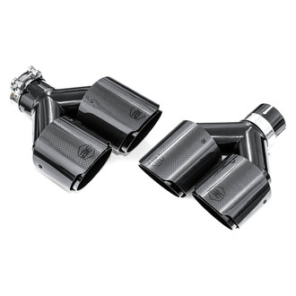 AERO Exhaust® - 304 SS Driver and Passenger Side Round Angle Cut Clamp-On Dual Carbon Fiber Exhaust Tips (2.5" Inlet, 4" Outlet, 10" Length)