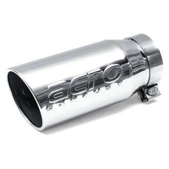 AERO Exhaust® - 304 SS Round Rolled Edge Angle Cut Clamp-On Single-Wall Polished Exhaust Tip (4" Inlet, 5" Outlet, 11.5" Length)