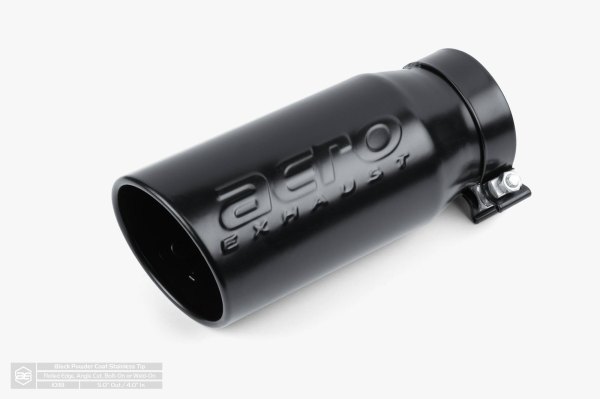 AERO Exhaust® - 304 SS Round Rolled Edge Angle Cut Single-Wall Black Powder Coat Exhaust Tip