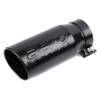 AERO Exhaust® - 304 SS Round Rolled Edge Angle Cut Clamp-On Single-Wall Black Powder Coat Exhaust Tip (4" Inlet, 5" Outlet, 11.5" Length)