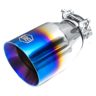 AERO Exhaust® - 304 SS Round Angle Cut Clamp-On Double-Wall Blue Flame Exhaust Tip (2.5" Inlet, 4" Outlet, 7" Length)