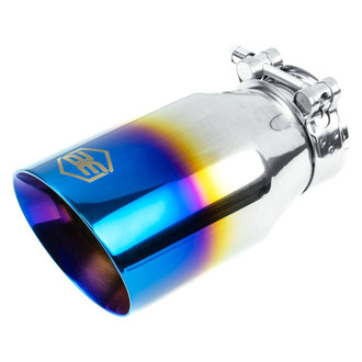 AERO Exhaust® - 304 SS Round Angle Cut Clamp-On Double-Wall Blue Flame Exhaust Tip (2.25" Inlet, 3.5" Outlet, 7" Length)