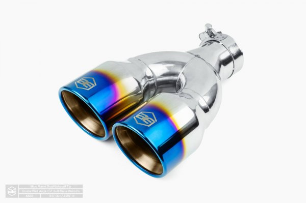 AERO Exhaust® - 304 SS Round Rolled Edge Angle Cut Dual Blue Flame Exhaust Tip