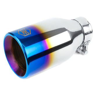 AERO Exhaust® - 304 SS Round Straight Cut Clamp-On Double-Wall Blue Flame Exhaust Tip (2.25" Inlet, 4" Outlet, 7" Length)