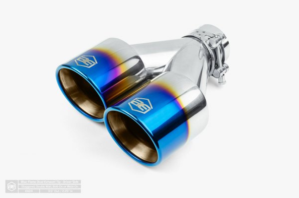 AERO Exhaust® - Driver Side 304 SS Round Rolled Edge Angle Cut Dual Blue Flame Exhaust Tip