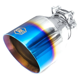 AERO Exhaust® - 304 SS Round Angle Cut Clamp-On Double-Wall Blue Flame Exhaust Tip (2.5" Inlet, 4.5" Outlet, 7" Length)