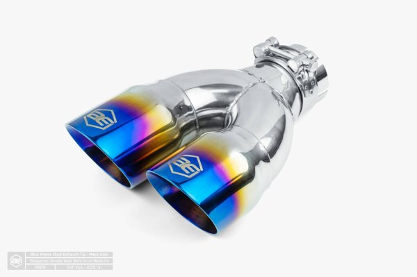 AERO Exhaust® - Passenger Side 304 SS Round Angle Cut Dual Blue Flame Exhaust Tip