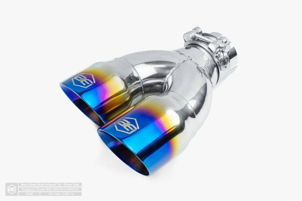 AERO Exhaust® - Driver Side 304 SS Round Angle Cut Dual Blue Flame Exhaust Tip