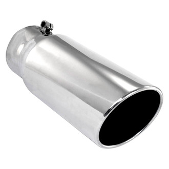 aFe® - Mach Force XP™ 304 SS Round Angle Cut Polished Exhaust Tip with Laser Etched Logo (4" Inlet, 5" Outlet, 12" Length)