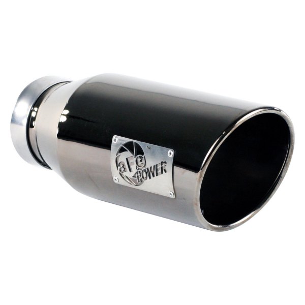 aFe® - Mach Force XP™ 409 SS Round Angle Cut Black Chrome Exhaust Tip with Laser Cut Logo