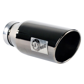 aFe® - Mach Force XP™ 409 SS Round Angle Cut Bolt-On Black Chrome Exhaust Tip with Laser Cut Logo (4" Inlet, 6" Outlet, 15" Length)
