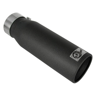 aFe® - Mach Force XP™ 409 SS Round Straight Cut Bolt-On Black Exhaust Tip with Silver Laser Cut Logo (3" Inlet, 4" Outlet, 12" Length)