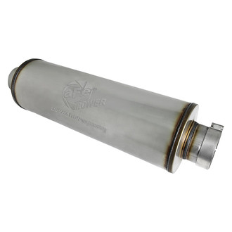aFe® - Saturn 4S™ 409 SS Round Silver Exhaust Muffler (4" Center ID, 4" Center OD, 24" Length)